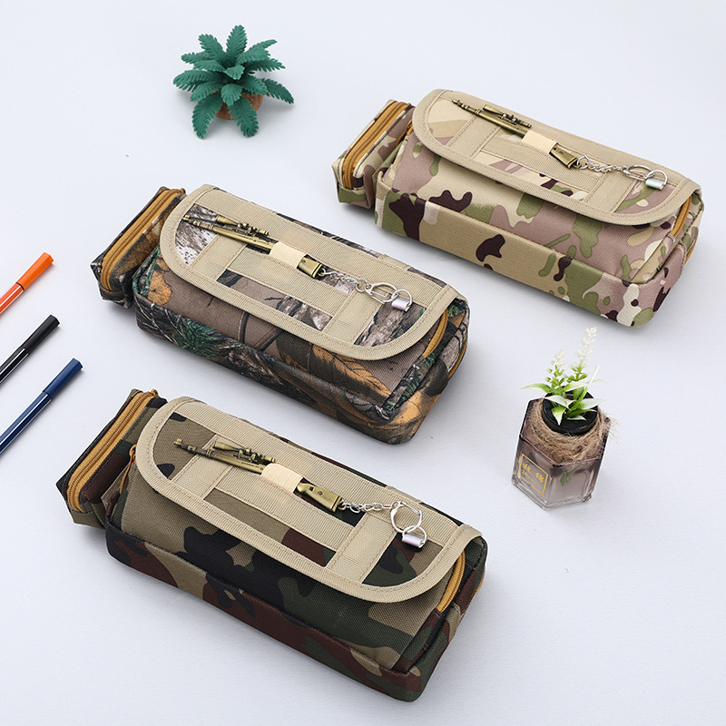 Oxford vászon tolltartó, kamuflázs mintával, téglalap alakú, uniszex, 1 db