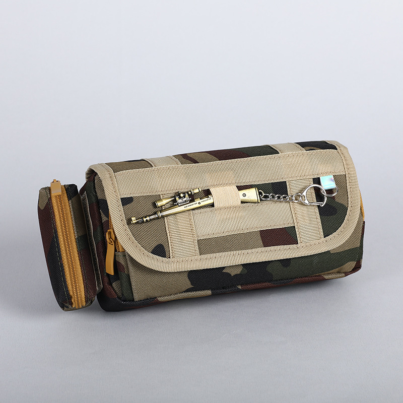 Oxford vászon tolltartó, kamuflázs mintával, téglalap alakú, uniszex, 1 db