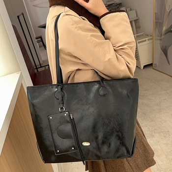 PU Tote táska nőknek – Városi egyszerű stílus, Nagy kapacitás, Horizontális négyzetes forma, Cipzáras belső zseb, Ősz 2025