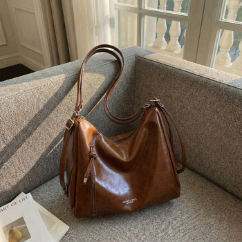 Τσάντα Tote με μεγάλη χωρητικότητα, ρετρό στυλ δρόμου, PU ύλικό, οριζόντιο τετράγωνο σχήμα, φερμουάρ (Στυλ δρόμου, PU, Πολυεστερική επένδυση, Οριζόντιο τετράγωνο σχήμα, Φερμουάρ)