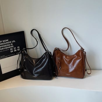 Τσάντα Tote με μεγάλη χωρητικότητα, ρετρό στυλ δρόμου, PU ύλικό, οριζόντιο τετράγωνο σχήμα, φερμουάρ (Στυλ δρόμου, PU, Πολυεστερική επένδυση, Οριζόντιο τετράγωνο σχήμα, Φερμουάρ)