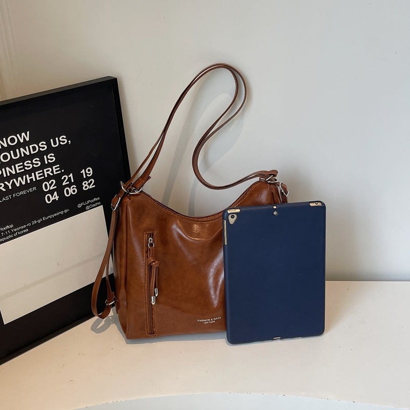 Τσάντα Tote με μεγάλη χωρητικότητα, ρετρό στυλ δρόμου, PU ύλικό, οριζόντιο τετράγωνο σχήμα, φερμουάρ (Στυλ δρόμου, PU, Πολυεστερική επένδυση, Οριζόντιο τετράγωνο σχήμα, Φερμουάρ)