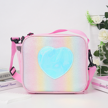 Ebédtáska szív mintájú, PU anyag, vízálló és szigetelt, Oxford bélés, uniszex óvodásoknak