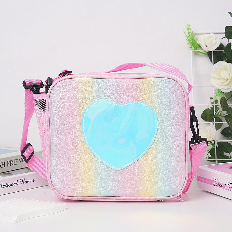 Ebédtáska szív mintájú, PU anyag, vízálló és szigetelt, Oxford bélés, uniszex óvodásoknak