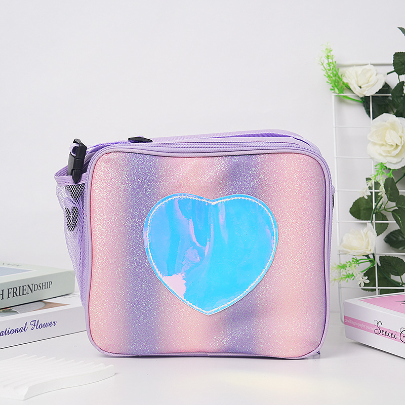 Ebédtáska szív mintájú, PU anyag, vízálló és szigetelt, Oxford bélés, uniszex óvodásoknak