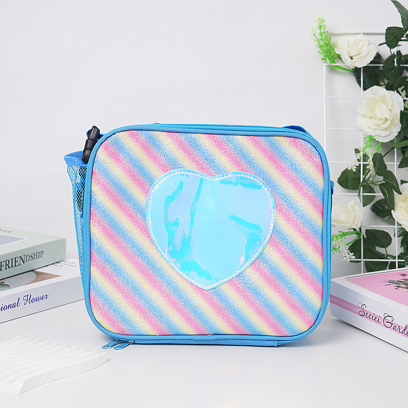 Ebédtáska szív mintájú, PU anyag, vízálló és szigetelt, Oxford bélés, uniszex óvodásoknak