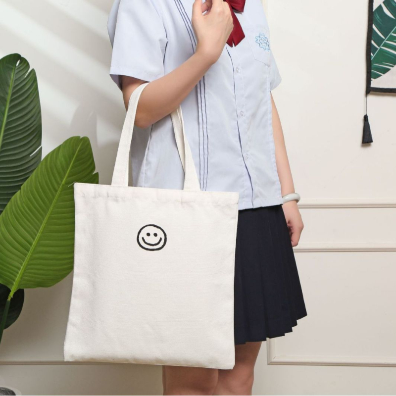 Платнена торба за ученици тип Tote с голям капацитет, прост рамен дизайн, ситопечат
