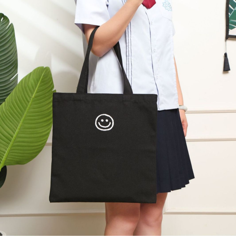 Платнена торба за ученици тип Tote с голям капацитет, прост рамен дизайн, ситопечат