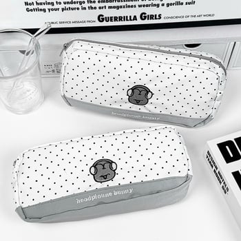 Pernica za olovke s dizajnom Polka Dot Ear Bunny, korejskog stila, platno materijal, univerzalno, IP licenca: nema