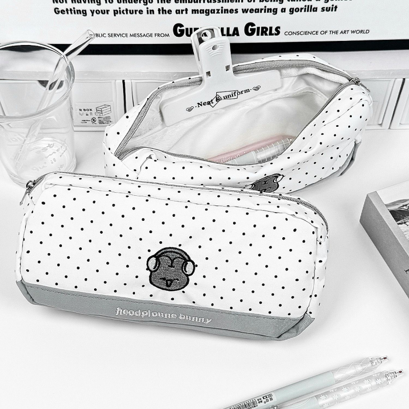 Pernica za olovke s dizajnom Polka Dot Ear Bunny, korejskog stila, platno materijal, univerzalno, IP licenca: nema