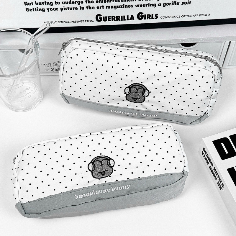 Pernica za olovke s dizajnom Polka Dot Ear Bunny, korejskog stila, platno materijal, univerzalno, IP licenca: nema
