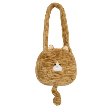 Плюшена котешка чанта през рамо с пухкав външен вид, голям капацитет, животински принт, подплата от полиестер, издание зима 2024