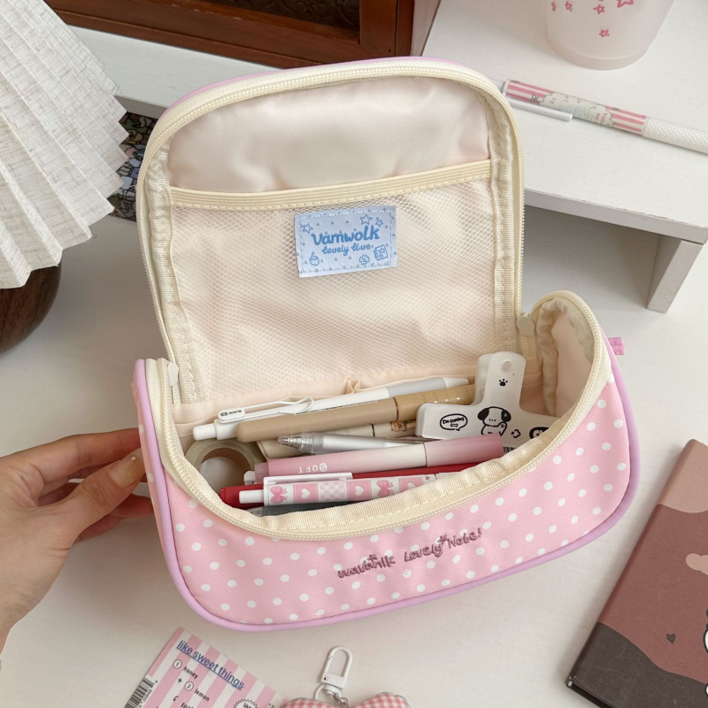 Несесер за моливи с макарон стил дизайн, голям капацитет, лек, платнен, корейски стил, за ученици