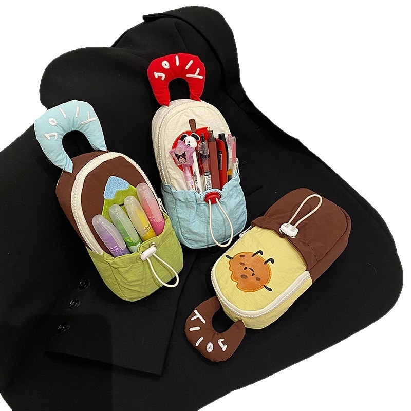 Пенал за моливи с вертикално отваряне - плат, унисекс, корейски стил