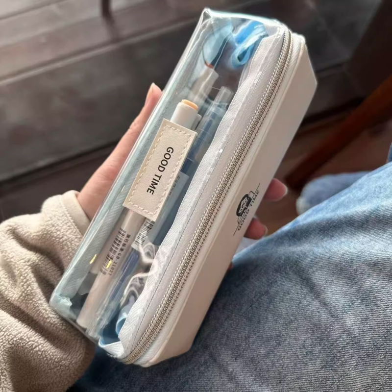 Несесер за моливи в корейски стил, двуслоен нейлонов калъф за ученици