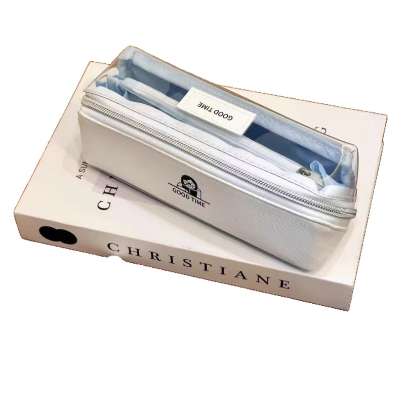 Несесер за моливи в корейски стил, двуслоен нейлонов калъф за ученици