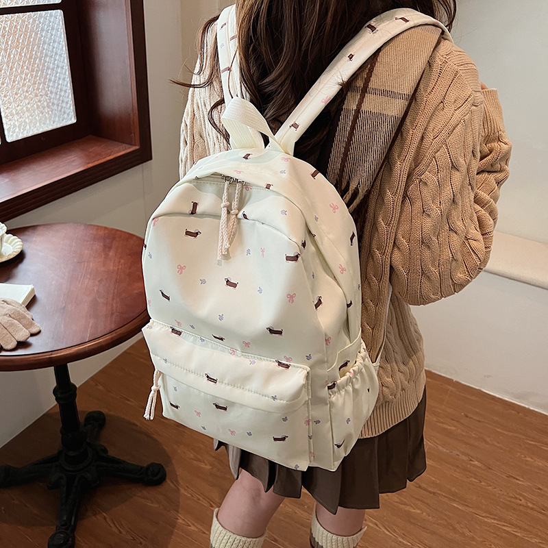 Rucsac cu imprimeu cățeluș, Unisex, Nailon, 20–35L, Potrivit pentru laptop 13 inch