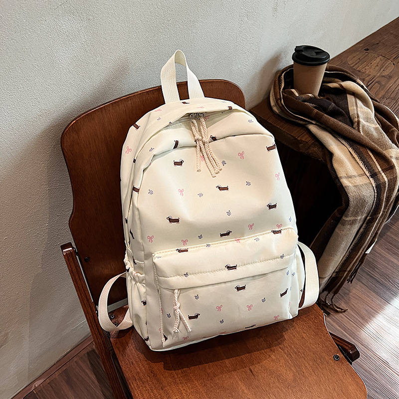 Rucsac cu imprimeu cățeluș, Unisex, Nailon, 20–35L, Potrivit pentru laptop 13 inch