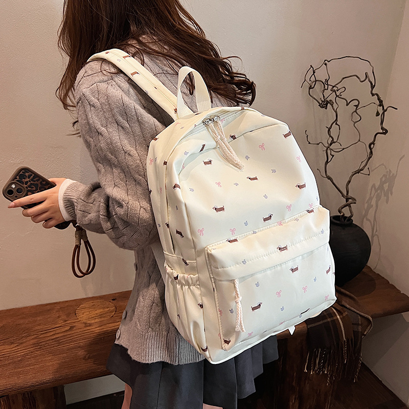 Rucsac cu imprimeu cățeluș, Unisex, Nailon, 20–35L, Potrivit pentru laptop 13 inch