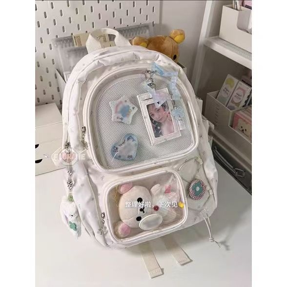 Átlátszó nylon iskolai hátizsák laptopzsebbel, cipzáras zárás, nagy kapacitású, friss és édes stílus