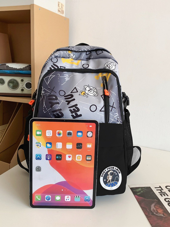 Ruksak Graffiti Kozmonaut za srednju školu – Unisex, Oxford platno, prozračan, vodootporan, lagan, zakrivljene naramenice, stil kampusa mladih