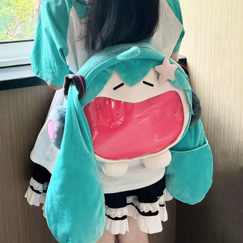Hatsune Miku plišani ruksak s džepom za telefon, ulični stil, zatvarač, jesen 2024