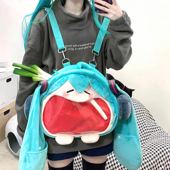 Hatsune Miku plišani ruksak s džepom za telefon, ulični stil, zatvarač, jesen 2024