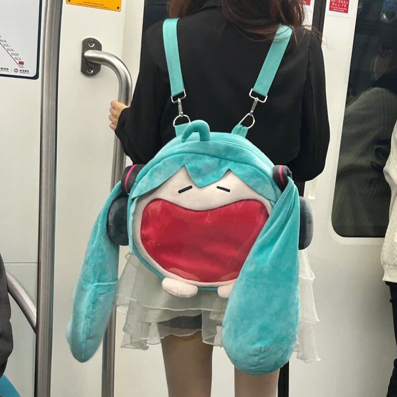 Hatsune Miku plišani ruksak s džepom za telefon, ulični stil, zatvarač, jesen 2024