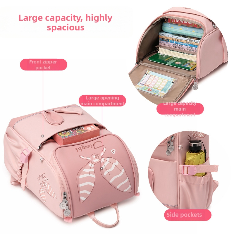 Meitenēm paredzēta skolas mugursoma no neilona, elpojoša, ūdensizturīga, antibakteriāla, ar izliektām plecu siksnām