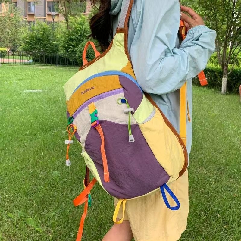 Lagani ruksak od Oxford tkanine, unisex, color-block dizajn, za putovanja, vožnju biciklom i školu, ergonomski zakrivljeni naramenice