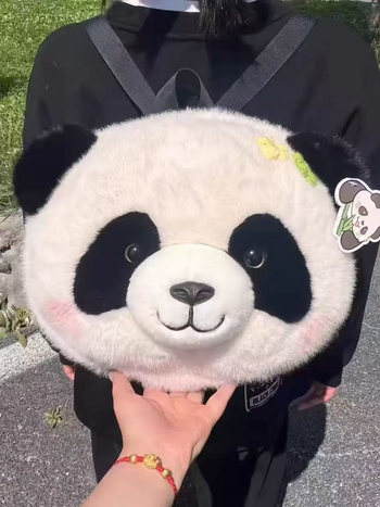 Ruksak s plišanim dizajnom panda, dječji crtani stil, unisex, kapacitet ispod 20 L, proširivi