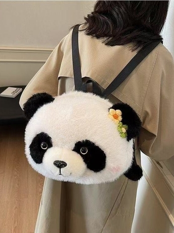 Ruksak s plišanim dizajnom panda, dječji crtani stil, unisex, kapacitet ispod 20 L, proširivi