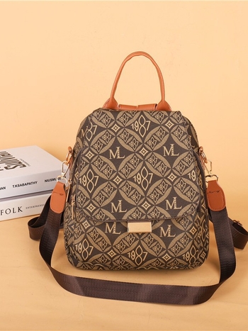 Ženski ruksak s retro printom, Street Trend stil, PU materijal, jesen 2024, veliki kapacitet ruksaka s kapicom, unutarnje pregrade: tajni džep sa zipom, džep za telefon, ID džep