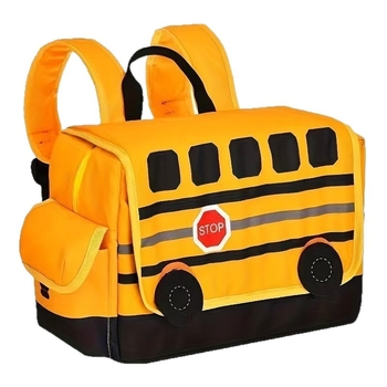 Bērnu skolas soma ar karikatūras skolbusa motīvu, no Oxford auduma, elpojoša un ūdensizturīga, ar gaisa spilvena siksnu, piemērota 5.–6. klasei