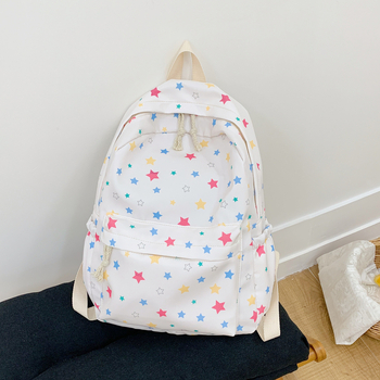 Mergaitėms skirta kuprinė su žvaigždžių spaudu, nailonas, didelė talpa, paminkštinti pečių dirželiai, mokyklos naudojimui