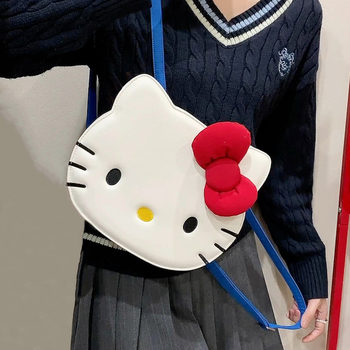 Crossbody ruksak s KT Cat motifom, japanskog stila nišni dizajn, PU materijal, kaiš s zračnim jastukom, kapacitet ispod 20 L, vodootporan