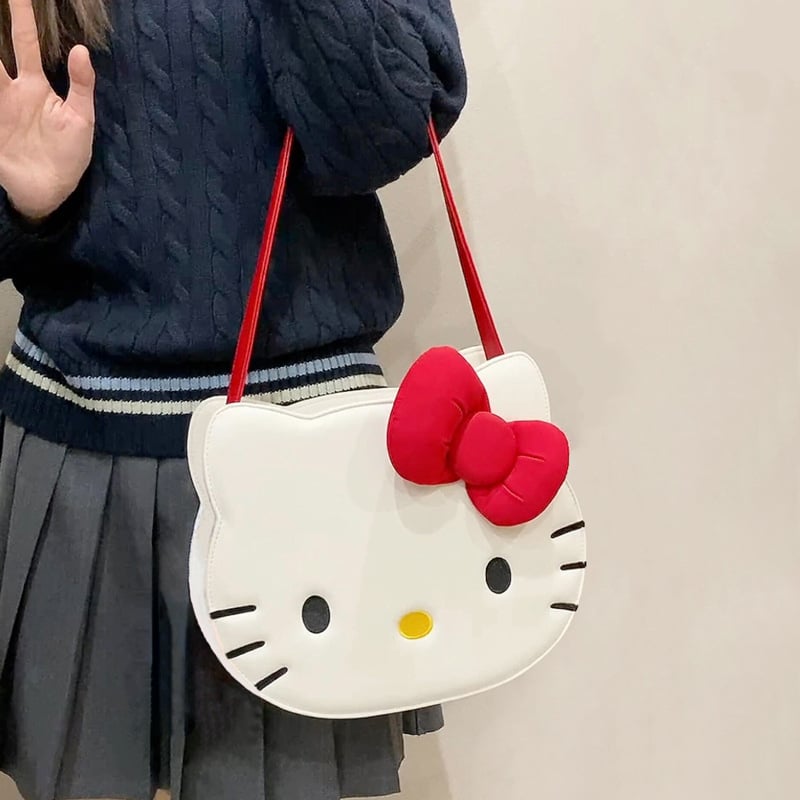 Crossbody ruksak s KT Cat motifom, japanskog stila nišni dizajn, PU materijal, kaiš s zračnim jastukom, kapacitet ispod 20 L, vodootporan