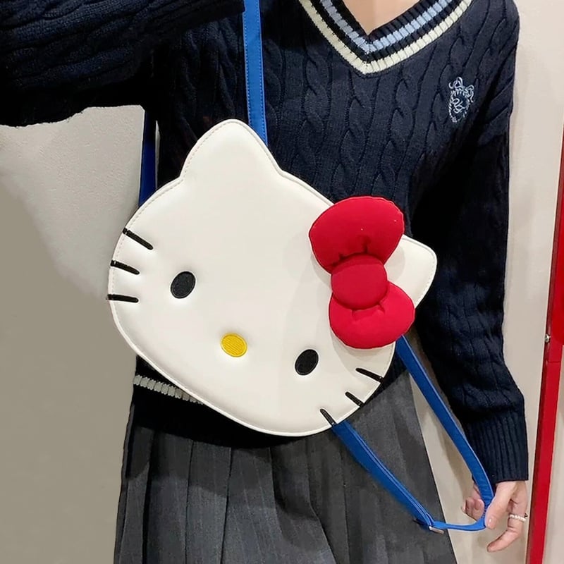 Crossbody ruksak s KT Cat motifom, japanskog stila nišni dizajn, PU materijal, kaiš s zračnim jastukom, kapacitet ispod 20 L, vodootporan
