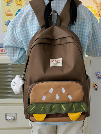 Hamburgerio formos kuprinė mergaitėms, Oxford audinys, kvėpuojanti, atspari vandeniui, ultralengva, išsiplečianti