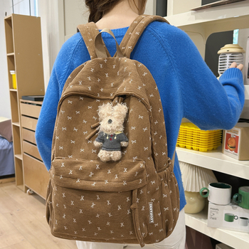 Unisex Corduroy ruksak za školu — kapacitet 20–35 L, za 12-inčni laptop, za školu