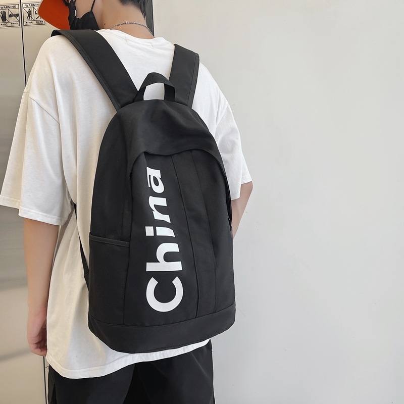 Unisex platneni ruksak, kapacitet 36–55 L, vodootporan, pogodan za 16-inčni laptop, uzorak s slovima, naramenice s jastukom zraka, korejski fakultetski stil