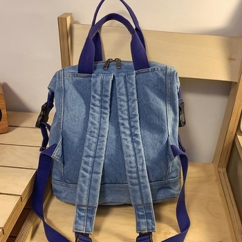 Prani džins ruksak, unisex, kapaciteta 20–35 L, pogodan za 10-inčni prijenosnik, poliester podstava, zakrivljene naramenice