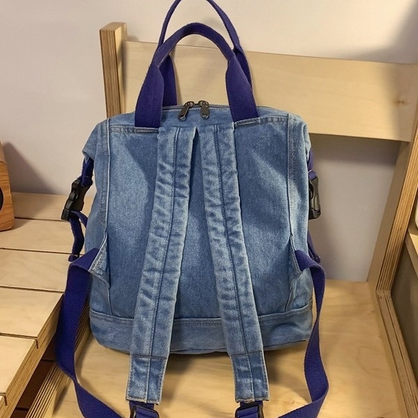Prani džins ruksak, unisex, kapaciteta 20–35 L, pogodan za 10-inčni prijenosnik, poliester podstava, zakrivljene naramenice