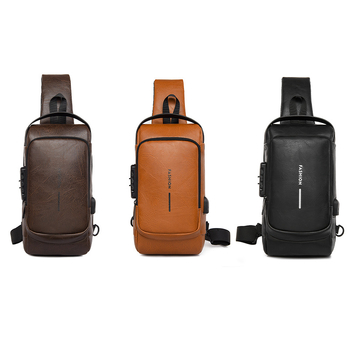 Muška crossbody torba od PU kože, Race, zaštita od krađe, USB priključak, vodootporna.