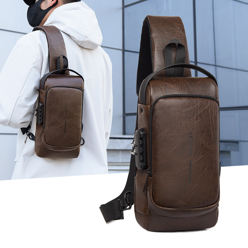 Muška crossbody torba od PU kože, Race, zaštita od krađe, USB priključak, vodootporna.