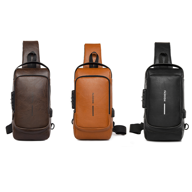 Muška crossbody torba od PU kože, Race, zaštita od krađe, USB priključak, vodootporna.