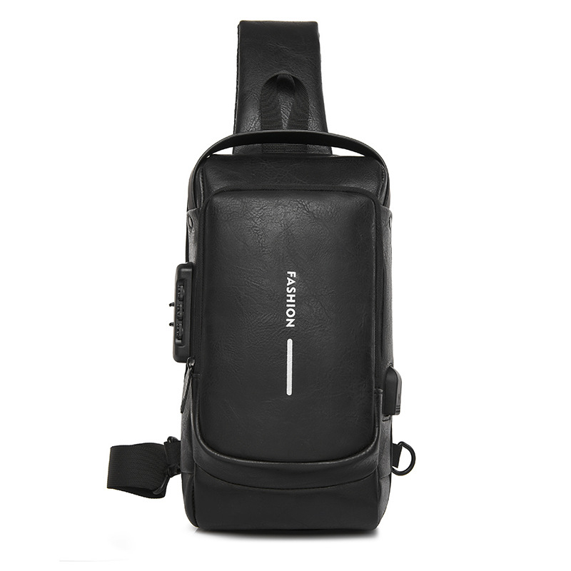 Muška crossbody torba od PU kože, Race, zaštita od krađe, USB priključak, vodootporna.
