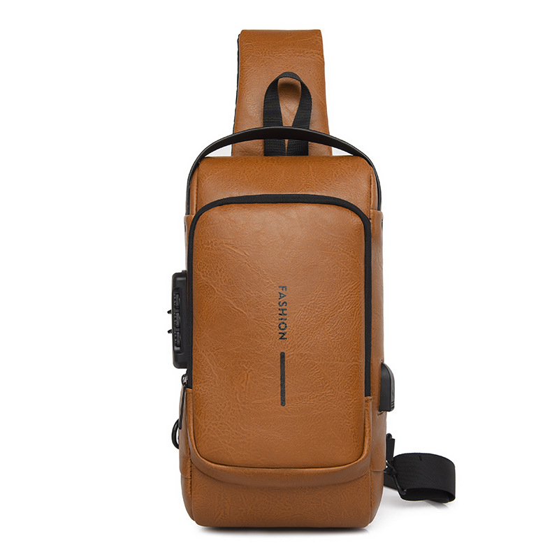 Muška crossbody torba od PU kože, Race, zaštita od krađe, USB priključak, vodootporna.