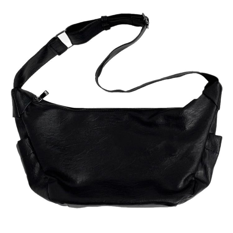Geantă crossbody pentru bărbați - piele PU, formă ovală, închidere cu fermoar, buzunar intern cu fermoar, curea de umăr