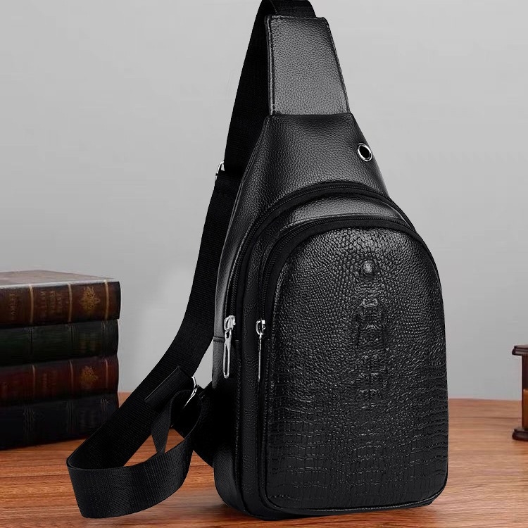 Muška torbica za prsa – PU vodootporna, crossbody, s uzorkom životinja, poliester podstava, za poslovna putovanja
